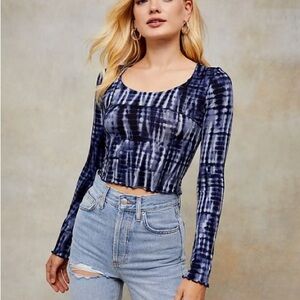 Topshop Navy Tie-Dye Crop Top